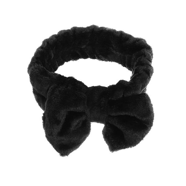 Plush Bow Headband Black Women's Soft Hair Accessory Headbands