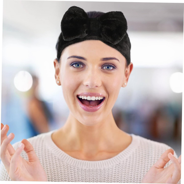 Plush Bow Headband Black Women's Soft Hair Accessory Headbands