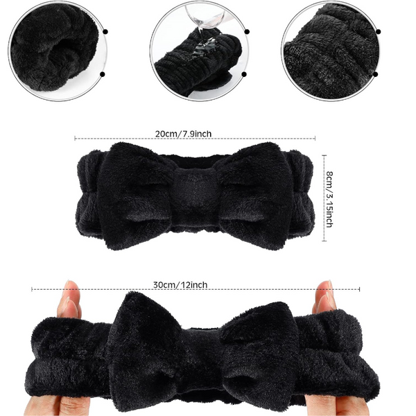 Plush Bow Headband Black Women's Soft Hair Accessory Headbands