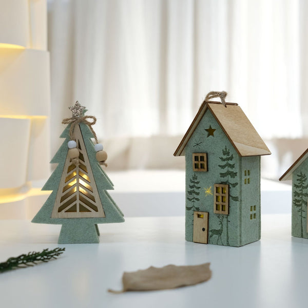 Felt Light Up Mini Wooden House Christmas Tree Desktop Bar Counter Atmosphere Decoration Festival Ornament Seasonal Decorations