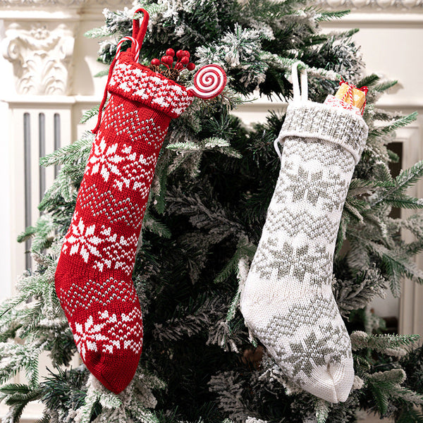 Christmas Knitted Stocking With Snowflake Design Seasonal Decorations