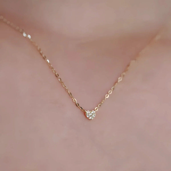 S925 Pure Silver Plated With 14K Gold Mini Heart Necklace Womens Diamond Studded Necklaces & Pendants