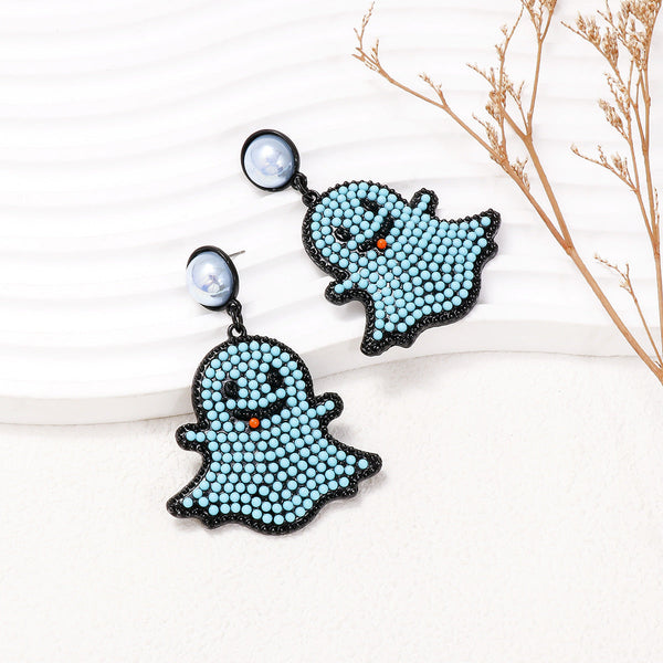 Veile Studios Cartoon Funny Cute Little Pearl Halloween Ghost Face For Festive Wear Earrings