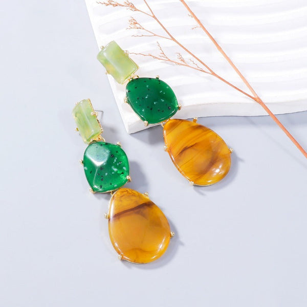 Veile Studios Women Special Shaped Geometric Multi Layered Exaggerated Resin Lady Earrings