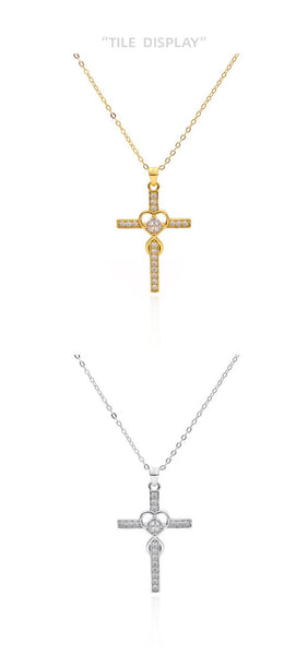 Creative 925 Sterling Silver Heart Shaped Cross Necklace With Fashionable Simple And Versatile Accessories Necklaces & Pendants