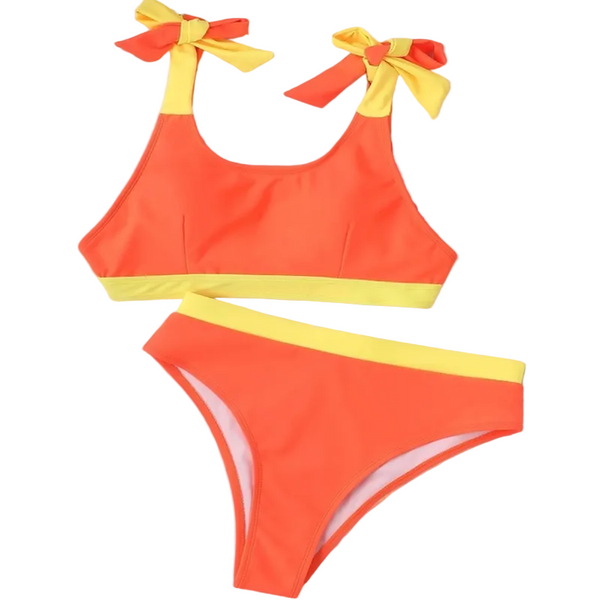 Euro American Style Color Block Belted High Waist Backless  Bikini Swimsuit For Women Swimwear