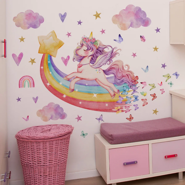 Wall Stickers For Children Girl Kids Room Pony Rainbow Wallpaper Bedroom Wall Decals & Stickers