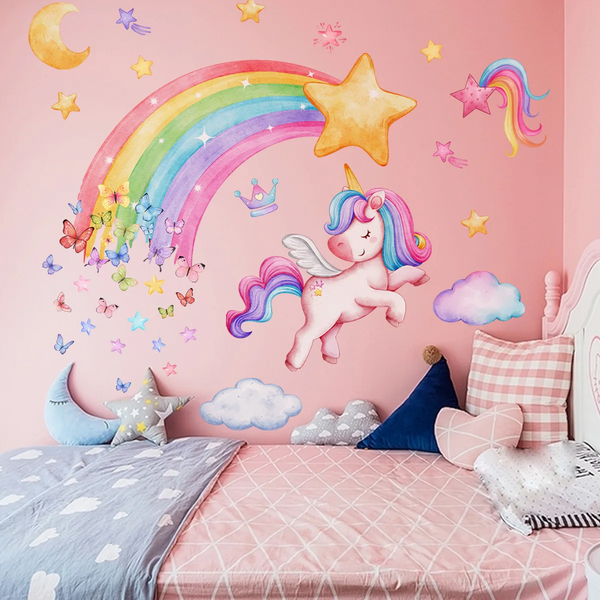 Wall Stickers For Children Girl Kids Room Pony Rainbow Wallpaper Bedroom Wall Decals & Stickers