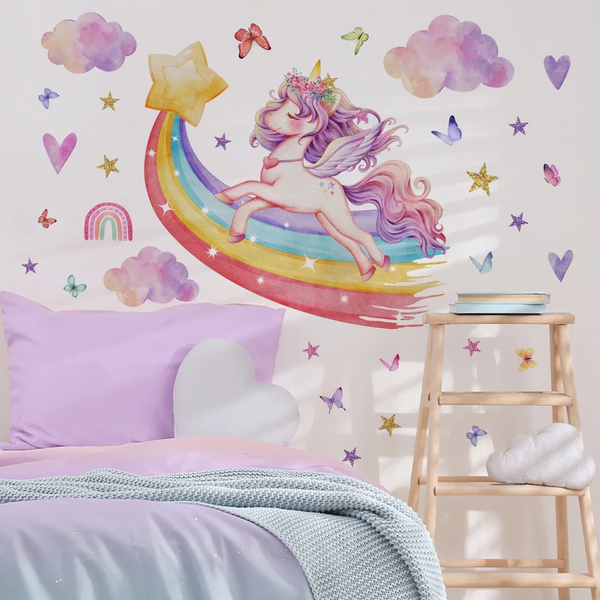 Wall Stickers For Children Girl Kids Room Pony Rainbow Wallpaper Bedroom Wall Decals & Stickers