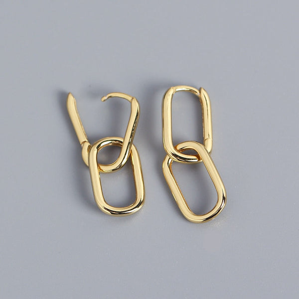 Veile Studios S925 Sterling Silver Geometric Square Paperclip Convertible Link Hoop Earrings
