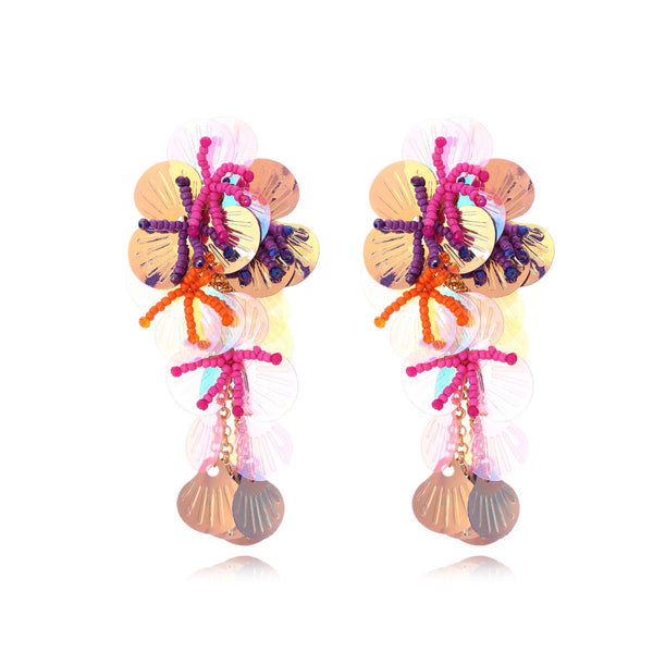 Veile Studios Exaggerated Handmade Rice Bead Flower For Women In Mixed Materials Earrings