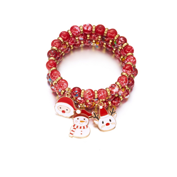 Creative Colorful Santa Claus Snowman Reindeer Beaded Stackable Bracelet Fashion Gift Bracelets
