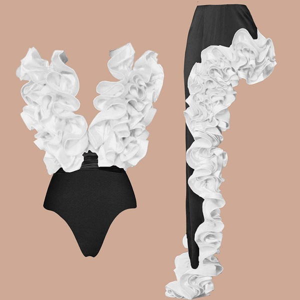 Swimsuit Women's Lace V Neck Irregular Skirt Set Swimwear