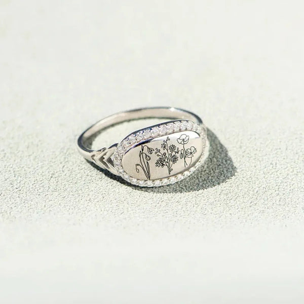 Pure Silver Flower Drop Glue Oil Zircon Ring For Women Simple And Fashionable European American Style Food Rings