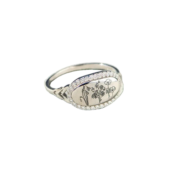 Pure Silver Flower Drop Glue Oil Zircon Ring For Women Simple And Fashionable European American Style Food Rings