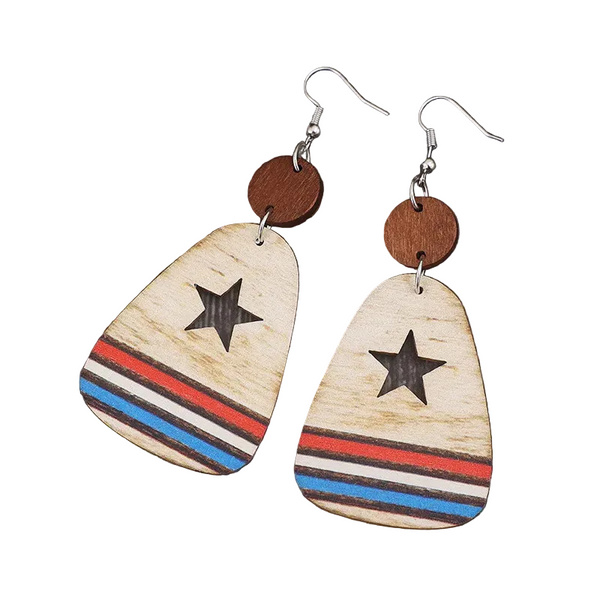 Cutout Star & Stripes Wooden Dangle Earrings
