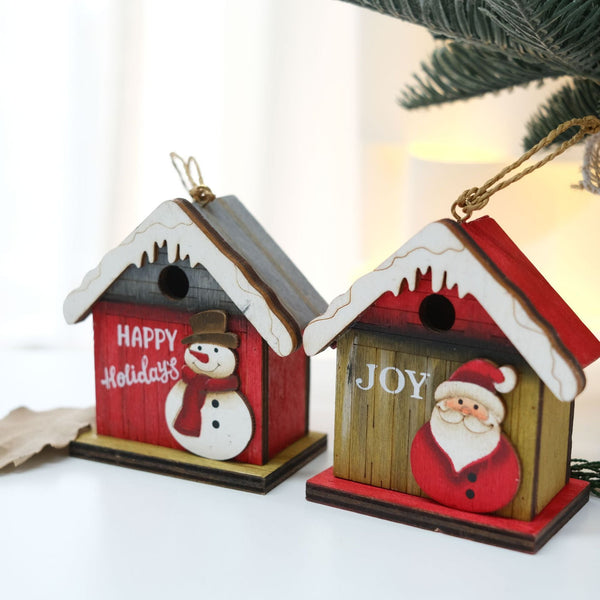 Christmas Retro House Santa Claus Snowman Mini Hut Desktop Gift Box Bar Decoration Seasonal Decorations
