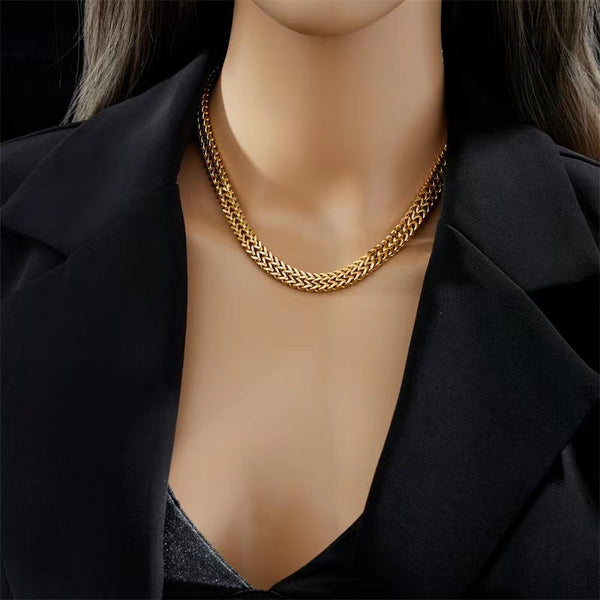 Veile Studios 316L Stainless Steel Gold Colour Thick Chain Choker Necklace For Women Punk Jewelry Necklaces & Pendants