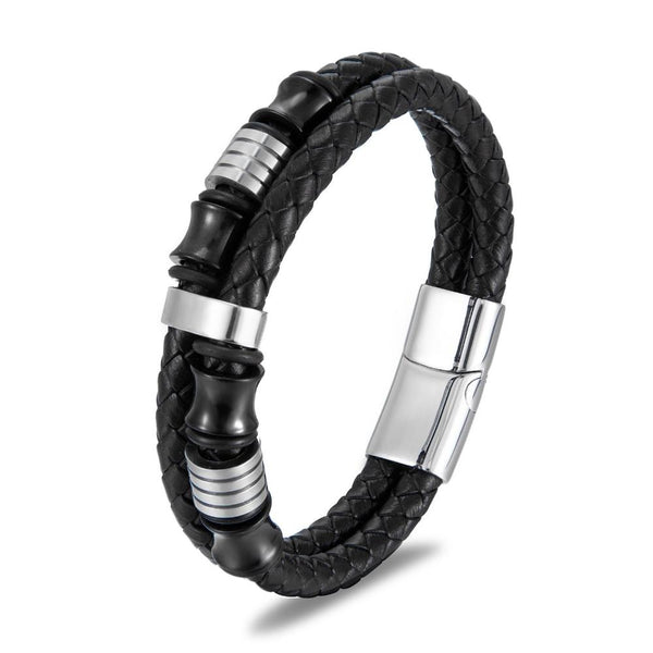 Veile Studios Black Leather Stainless Steel Mens Bracelet With Titanium And Rope Bracelets