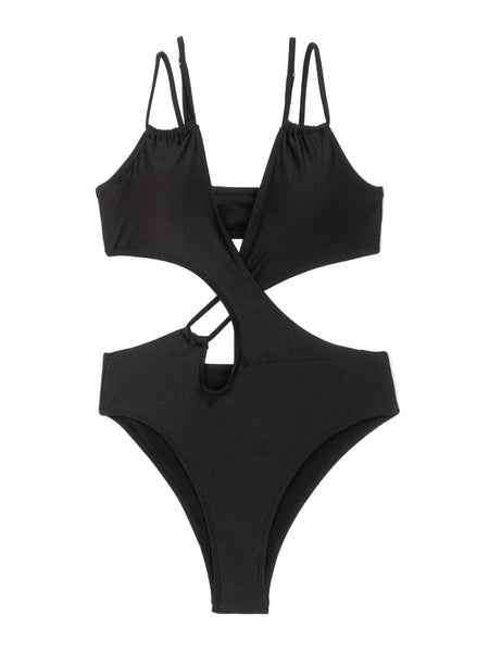 Solid Color Hollow Out Slimming  One Piece Bikini Women's Swimsuit Swimwear