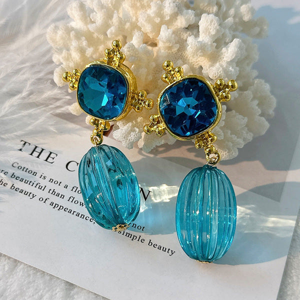 Veile Studios Middle Aged Style Blue Crystal Pendant Women's Artistic Retro Earrings