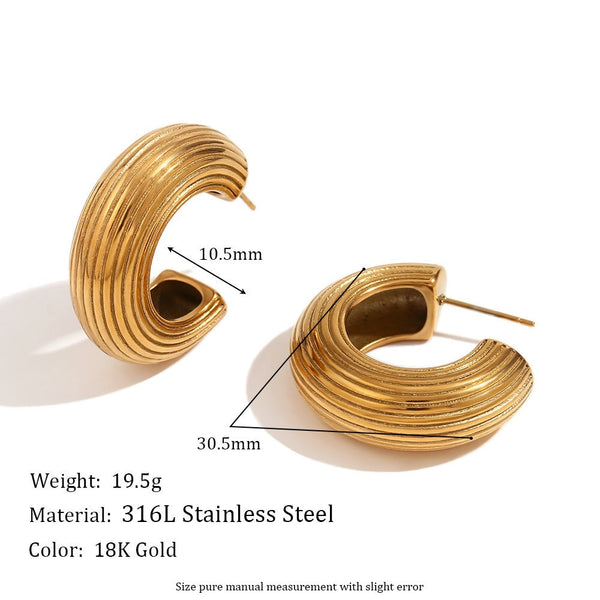 Veile Studios And American Fashion Retro C Shaped Brushed Gold Finish Earrings