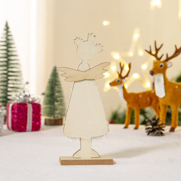 Christmas Decoration Desktop Diy Wooden Ornament Cartoon Angel Figurine Gift Seasonal Decorations