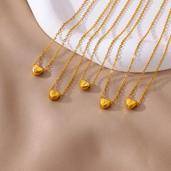Initial Heart Necklaces For Women Gold Color Stainless Steel Engraved A Z Letter Wedding Bridesmaid Jewelry Gift Necklaces & Pendants