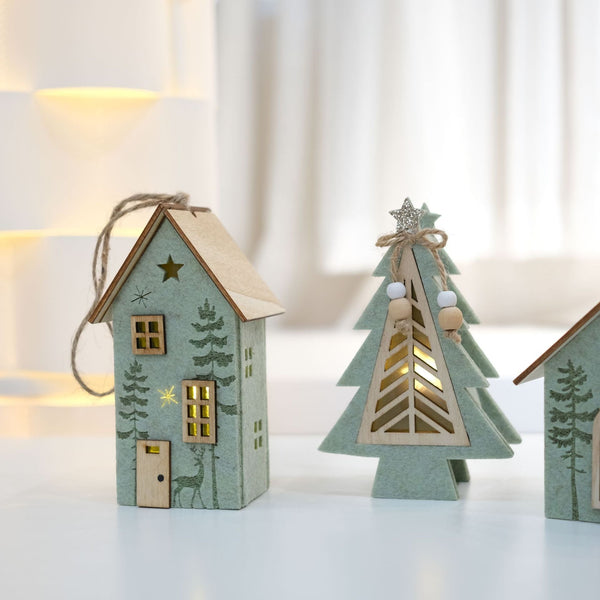 Felt Light Up Mini Wooden House Christmas Tree Desktop Bar Counter Atmosphere Decoration Festival Ornament Seasonal Decorations