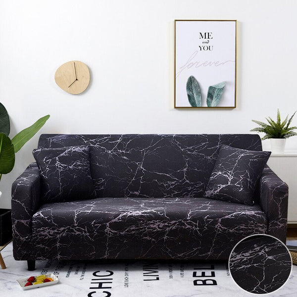 4 Seater Sofa Cover Marble Black Style Elastic Stretchable Slipcover Garden Slipcovers
