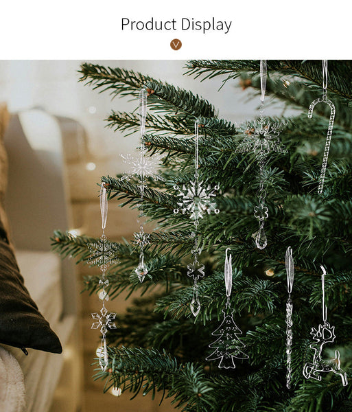 Christmas Tree Ice Column & Snow Pendant Set 8Pcs Transparent Acrylic Pendants Seasonal Decorations