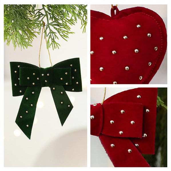 Christmas Tree Decorations With Cotton Filled Heart And Bow Festive Holiday Ornament For Window Display Seasonal Decorations