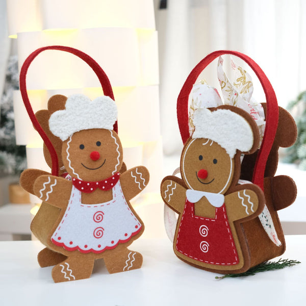 Christmas Gingerbread Man Holiday Decoration Desk Felt Gift Tote Bag Gift Bags