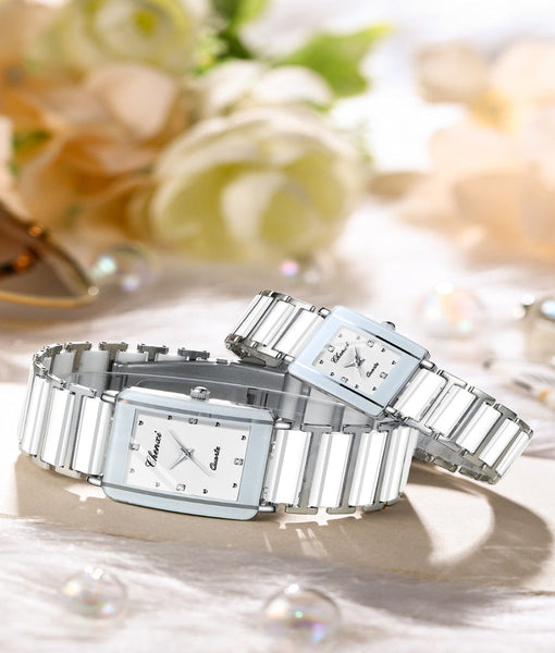 Square Couple Watch For Women And Men Ceramic Quartz Watches