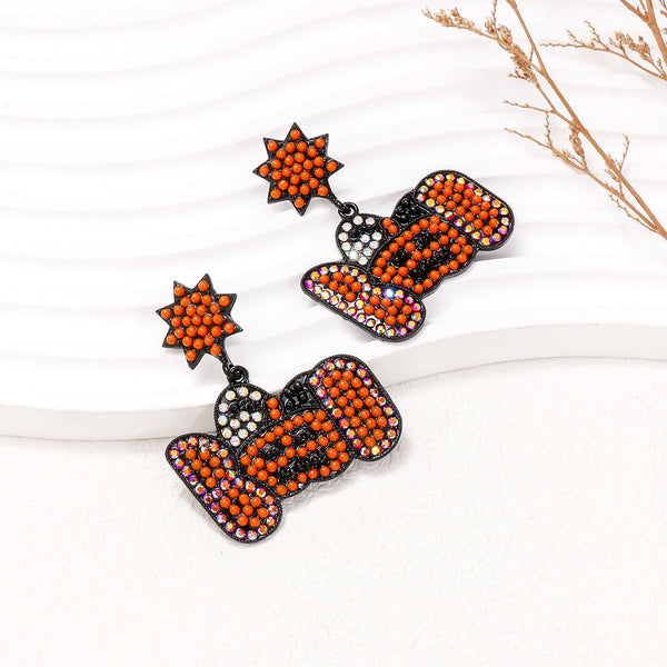 Veile Studios Cartoon Pumpkin Pearl Halloween Ghost Face For Festive Occasions Earrings