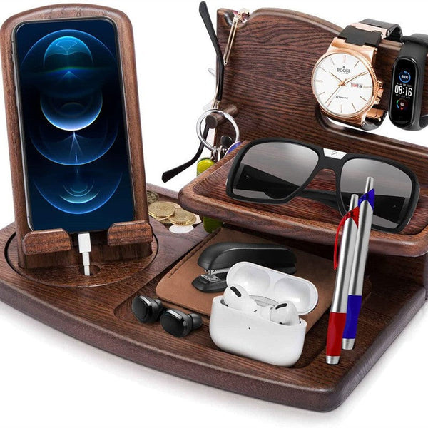 Creative Solid Wood Multi Functional Phone Stand With Charging Office Desk Pine Earphone And Small Item Organizer Chargers & Cradles