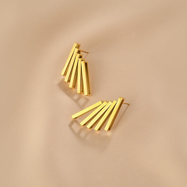 Veile Studios Exaggerated Metal Retro Style High End Titanium Steel Gold Colour Earrings
