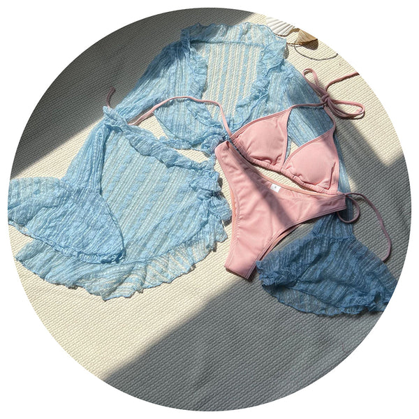 Lace Mesh 4 Piece Swimsuit Bikini Set Swimwear