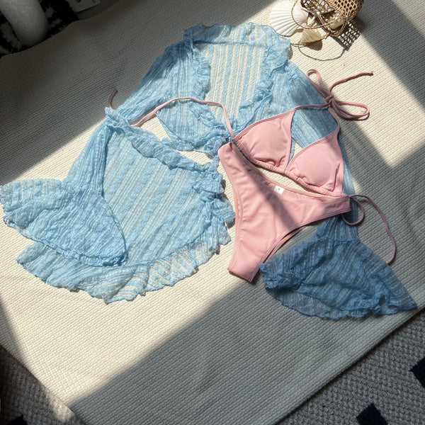 Lace Mesh 4 Piece Swimsuit Bikini Set Swimwear