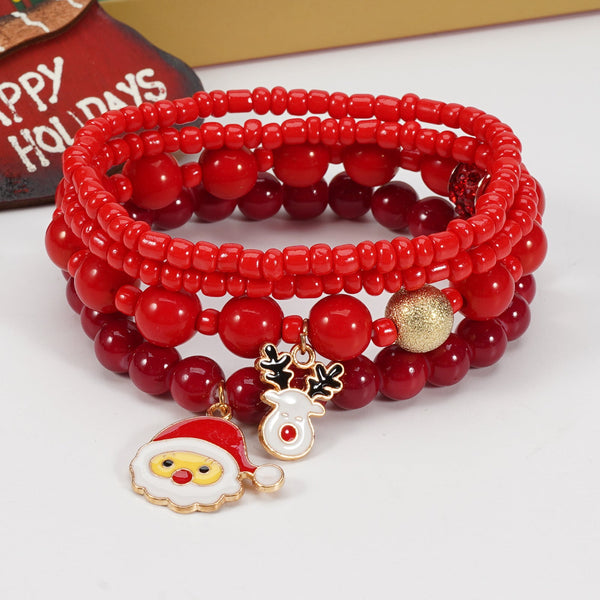 Christmas Bracelet Elastic Rope Snowman Snowflake Tree Santa Deer Hat Pendant Gift Bracelets