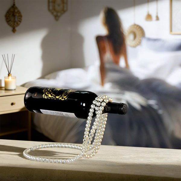 Metal Wine Rack With Pearl Necklace Design Creative Magic Floating Bottle Holder Racks