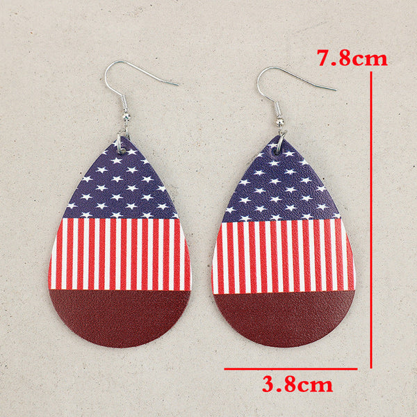 Stars And Stripes Pu Leather Teardrop Earrings