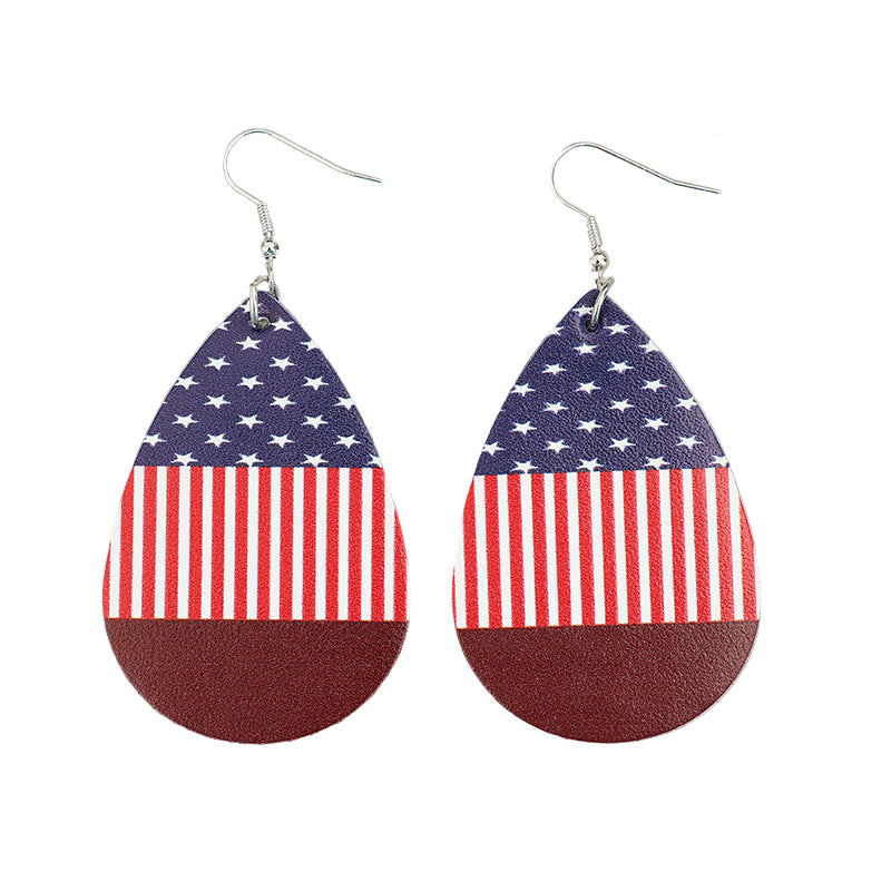 Stars And Stripes Pu Leather Teardrop Earrings