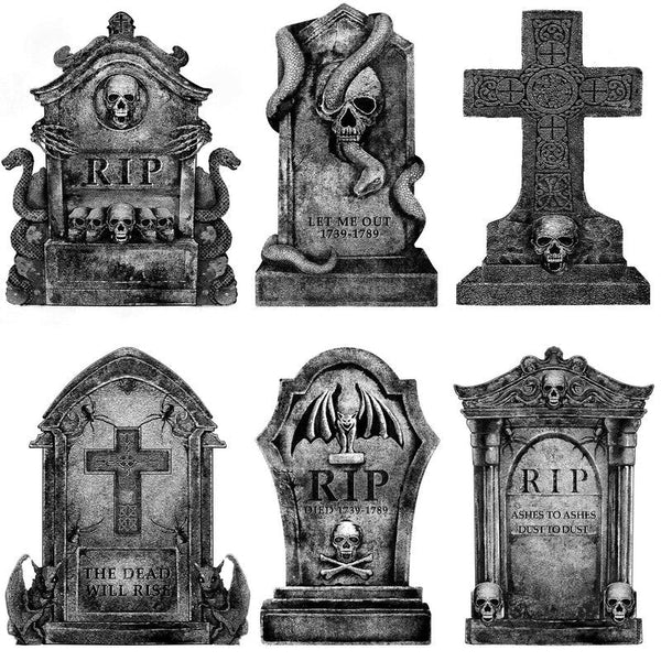 Halloween Outdoor Decor: Cemetery Tombstones Yard Signs With Stakes Realistic Scary Skulls Seasonal Decorations