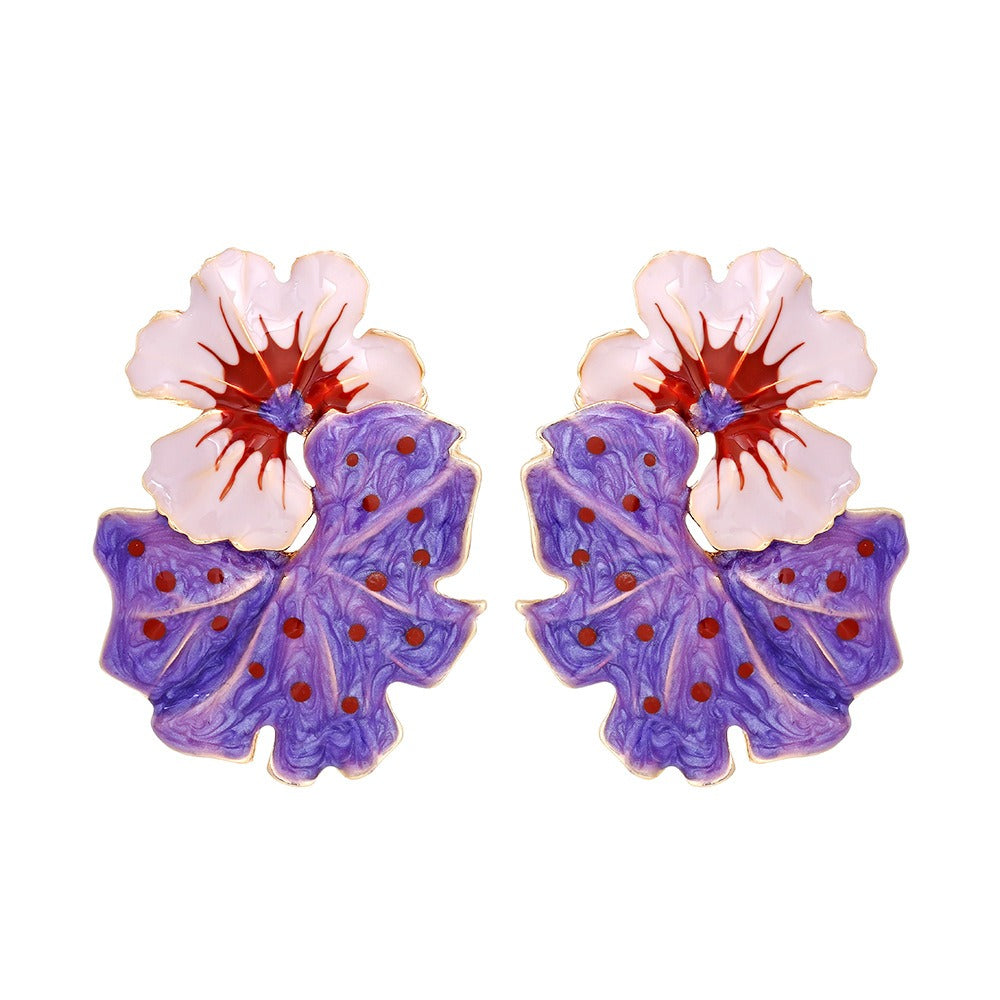 Veile Studios Light Luxury Storm Drops Oil Leaves Flowers Exaggerate Enamel Earrings