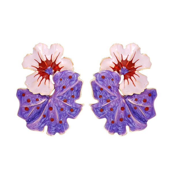 Veile Studios Light Luxury Storm Drops Oil Leaves Flowers Exaggerate Enamel Earrings