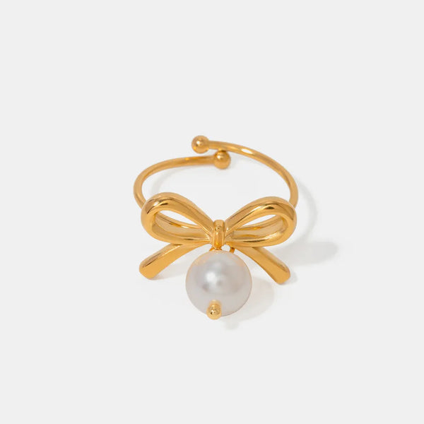 Stainless Steel Pearl Bow Ring Rings