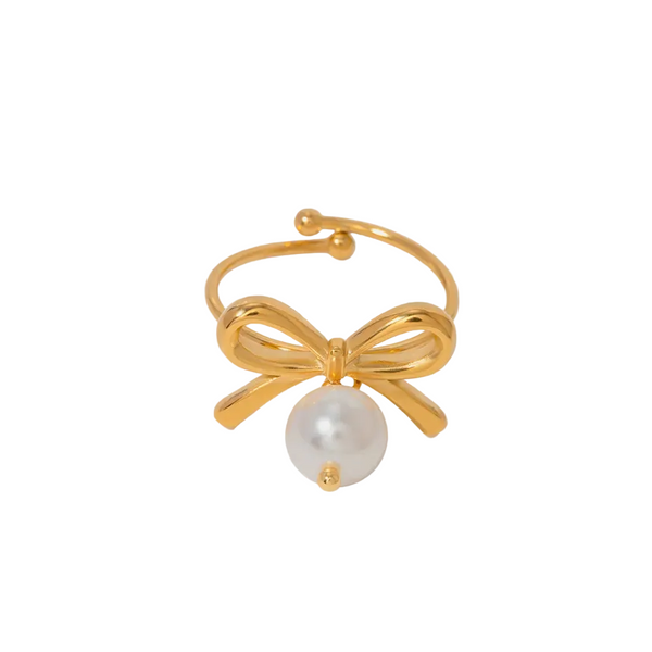 Stainless Steel Pearl Bow Ring Rings