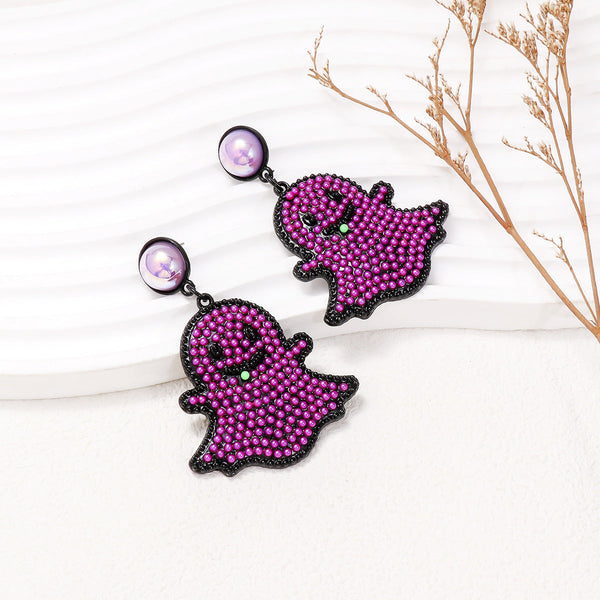 Veile Studios Cartoon Funny Cute Little Pearl Halloween Ghost Face For Festive Wear Earrings