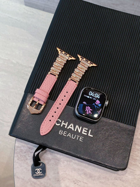 Irregular Rhinestone Embellished Leather Strap For Apple Watch 4/5/6/7/8/9/S10 Band Watch Bands